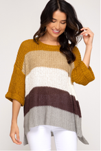 Load image into Gallery viewer, 3/4 Sleeve Hi-Low Block Sweater