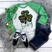 Load image into Gallery viewer, Lucky Leopard 3/4 Raglan Top/ Tee