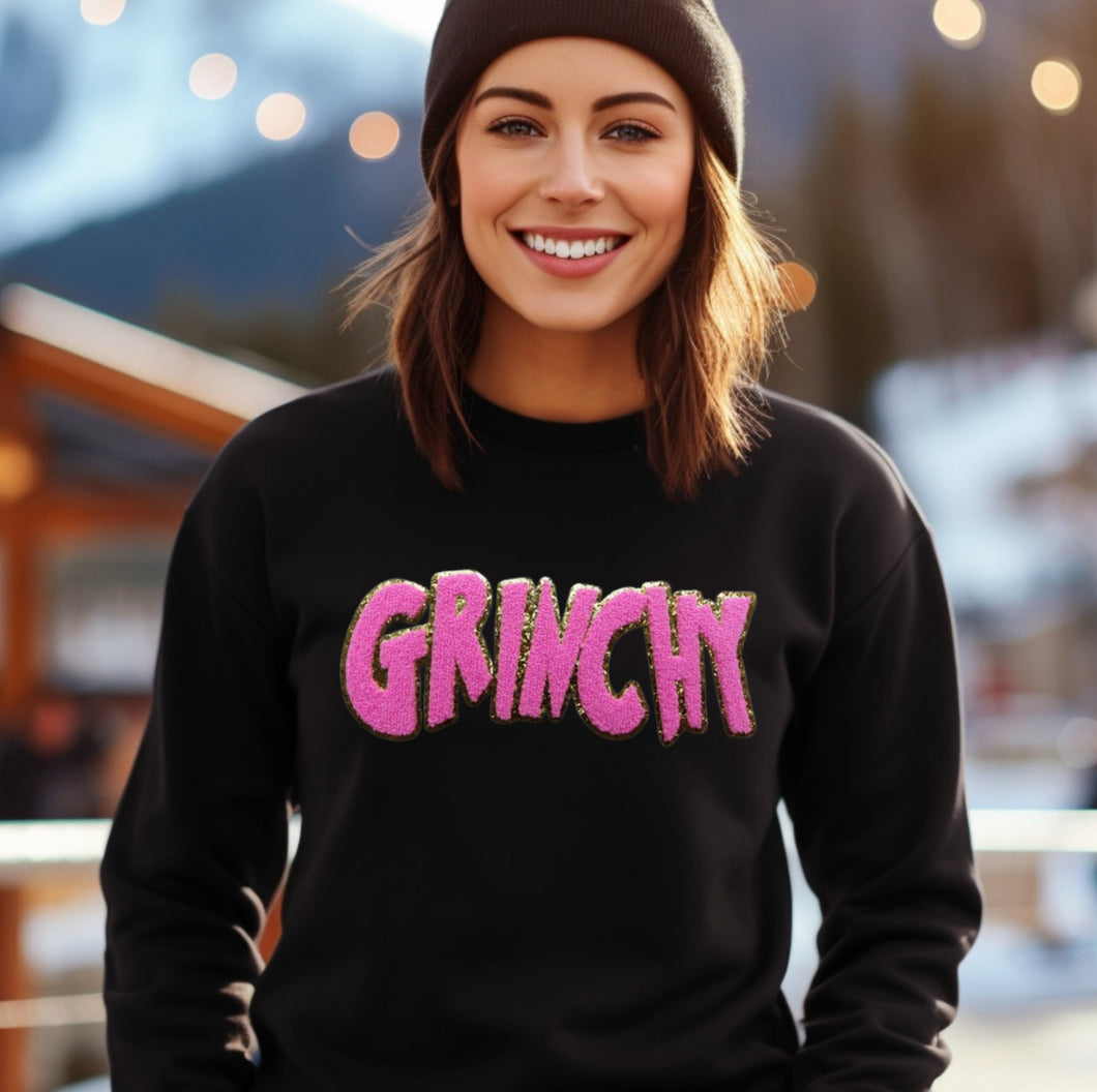 Pink Grinchy Chenille Patch Sweatshirt