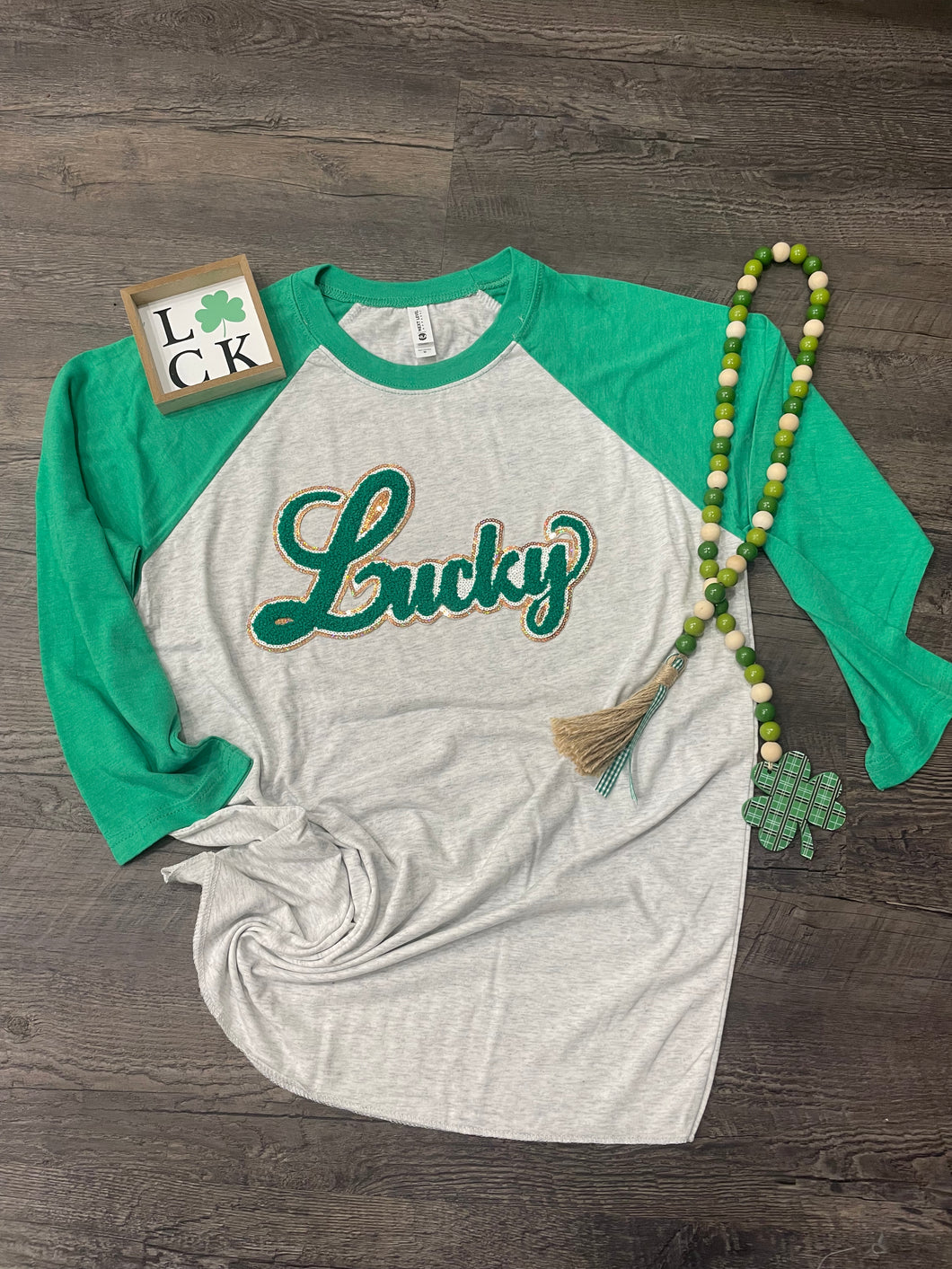 Lucky Chenille/Sequin 3/4 Raglan Top