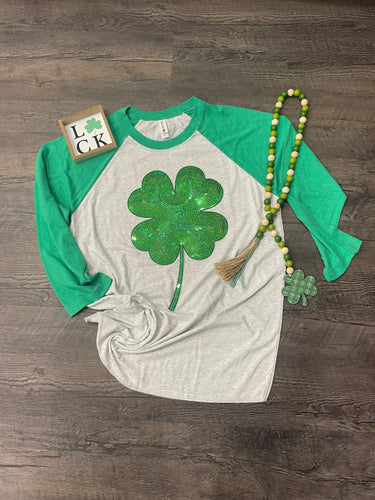 Sequin Shamrock 3/4 Raglan Top