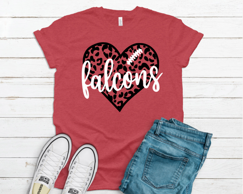 Falcons Football Leopard Heart- Tee