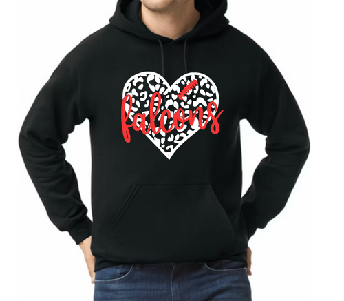 Falcons Football Leopard Heart - Hoodie/ Crew/ Long Sleeve T