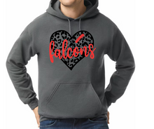 Load image into Gallery viewer, Falcons Football Leopard Heart - Hoodie/ Crew/ Long Sleeve T