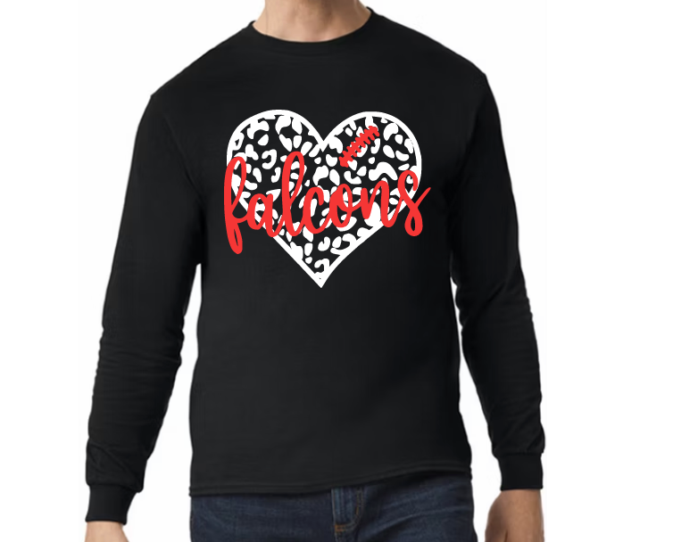 Falcons Football Leopard Heart - Hoodie/ Crew/ Long Sleeve T