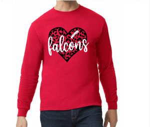 Falcons Football Leopard Heart - Hoodie/ Crew/ Long Sleeve T