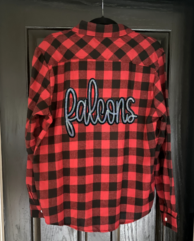 Falcons Script Patch Buffalo Plaid Button Up