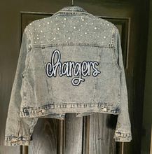 Load image into Gallery viewer, Chargers Script Embellished Denim Jacket