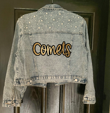 Load image into Gallery viewer, Comets Script Embellished Denim Jacket