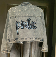 Load image into Gallery viewer, Pirates Script Embellished Denim Jacket