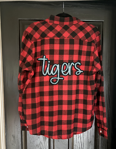 Tigers Script Patch Buffalo Plaid Button Up