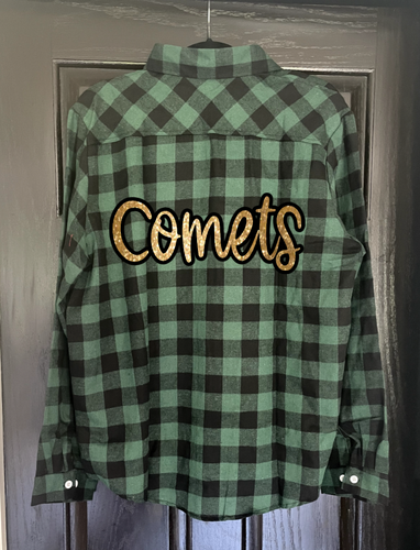 Comets Script Buffalo Plaid Button Up