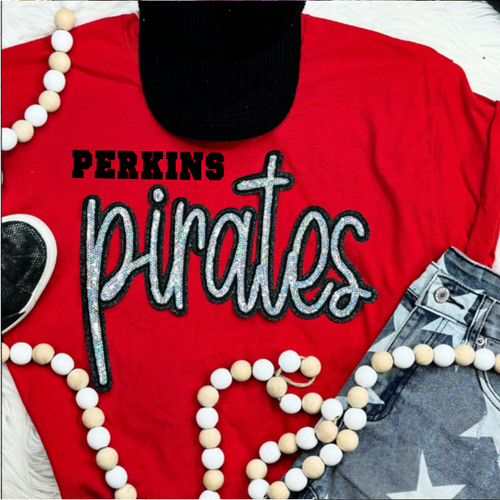 Pirates Script Sequin Patch Apparel