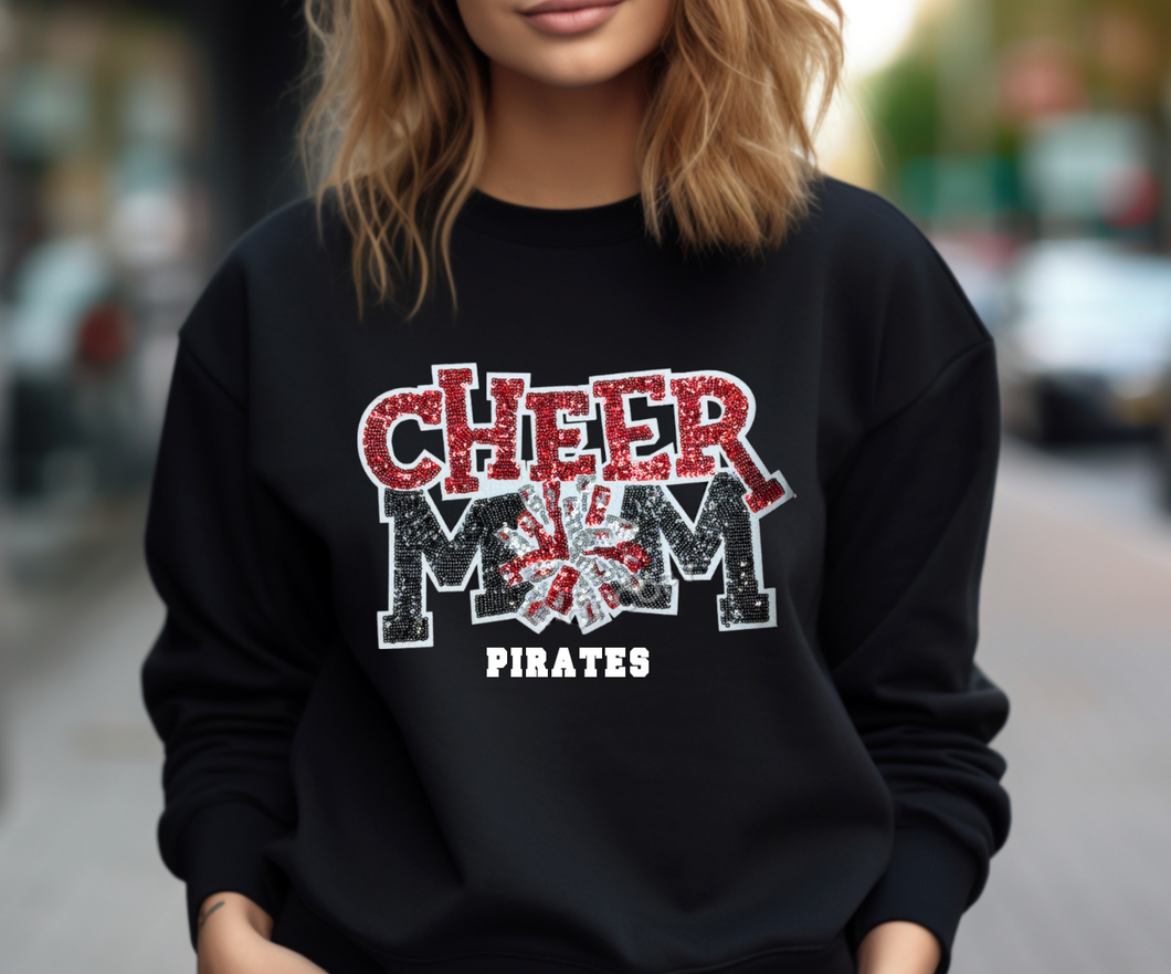 Pirates Cheer Mom Sequin Patch Apparel (blk)