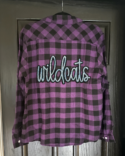 Wildcats Script Patch Buffalo Plaid Button Up