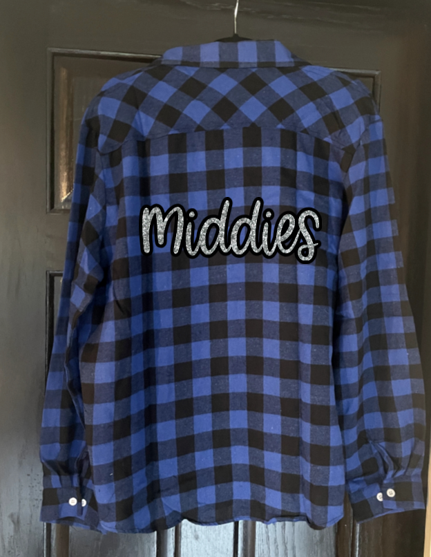 Middies Script Buffalo Plaid Button Up