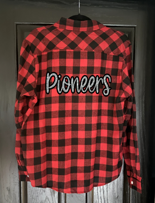 Pioneers Script Patch Buffalo Plaid Button Up