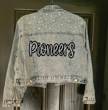 Load image into Gallery viewer, Pioneers Script Embellished Denim Jacket