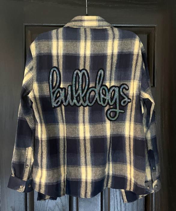 Bulldogs Script Plaid Button Up