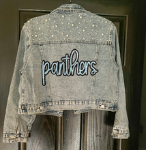 Load image into Gallery viewer, Panthers Script Embellished Denim Jacket