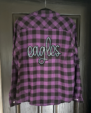 Load image into Gallery viewer, Eagles Script Patch Buffalo Plaid Button Up