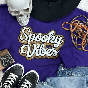 Spooky Vibes Patch Crewneck/ T-shirt (purple)