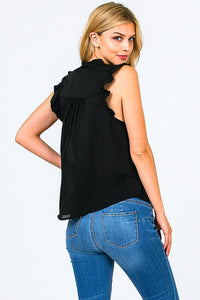 Sleeveless Pleated Tie Front Blouse