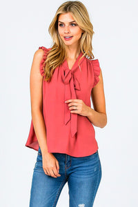 Sleeveless Pleated Tie Front Blouse