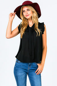 Sleeveless Pleated Tie Front Blouse