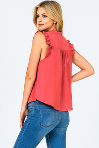 Sleeveless Pleated Tie Front Blouse