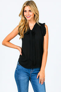 Sleeveless Pleated Tie Front Blouse