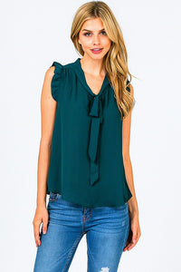 Sleeveless Pleated Tie Front Blouse