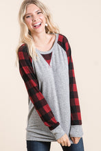 Load image into Gallery viewer, Buffalo Plaid Raglan Top