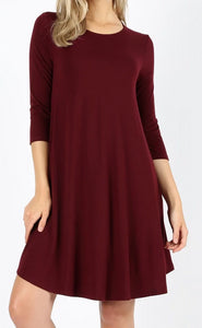 3/4 Sleeve Round Hem Dress