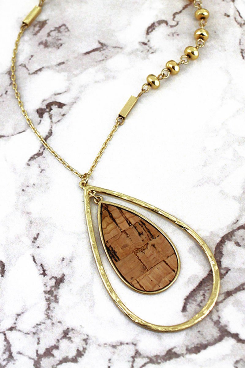 Crave Goldtone and Cork Double Teardrop Necklace