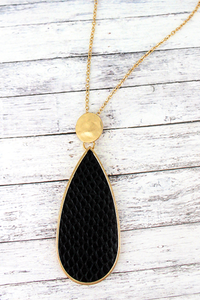 Crave Goldtone Disk and Black Python Teardrop Necklace