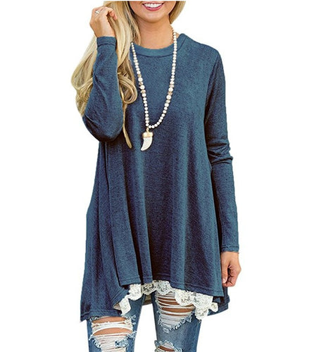 Lace Hem Long Sleeve Tunic