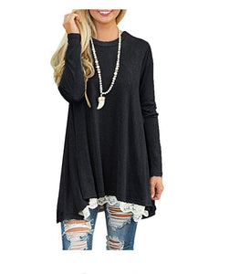 Lace Hem Long Sleeve Tunic