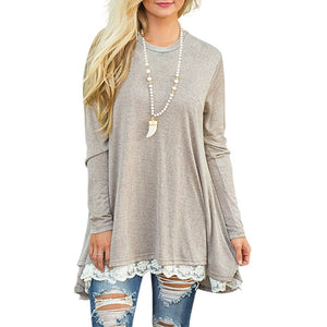 Lace Hem Long Sleeve Tunic