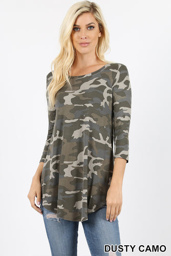 3/4 Sleeve Camo Top