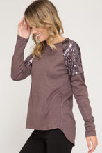 Load image into Gallery viewer, Long Sleeve Top With Contrast Sequin Shoulders