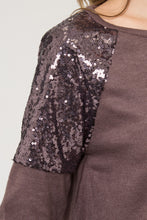 Load image into Gallery viewer, Long Sleeve Top With Contrast Sequin Shoulders