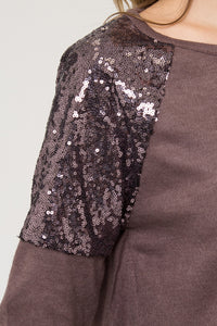 Long Sleeve Top With Contrast Sequin Shoulders