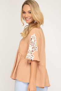 Woven Lace Sleeve Top