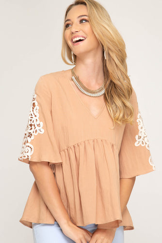 Woven Lace Sleeve Top