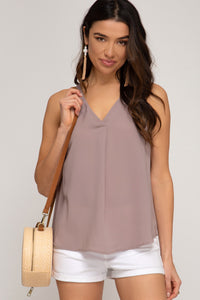 Sleeveless Pleat Front Tank