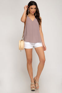 Sleeveless Pleat Front Tank