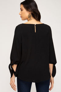 3/4 Tie Sleeve Woven Top