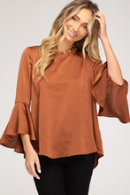 Load image into Gallery viewer, Bell Sleeve Satin Top With Back Tie Detail