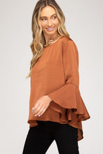 Load image into Gallery viewer, Bell Sleeve Satin Top With Back Tie Detail